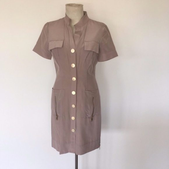 ANDREW MARC - taupe military shirt dress size 2 - Picture 1 of 6